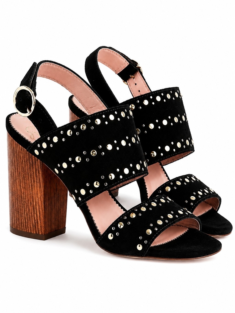 J.Crew Black Suede Studded wood Block Heel Sandals Made in Italy Size 5.5 Y2K